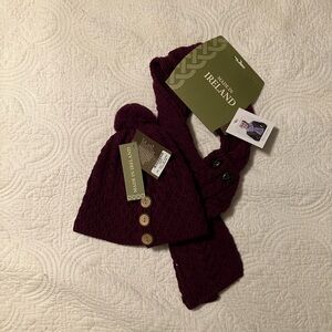 Women's Made in Ireland Berry Purple Knit Hat and Scarf Set
